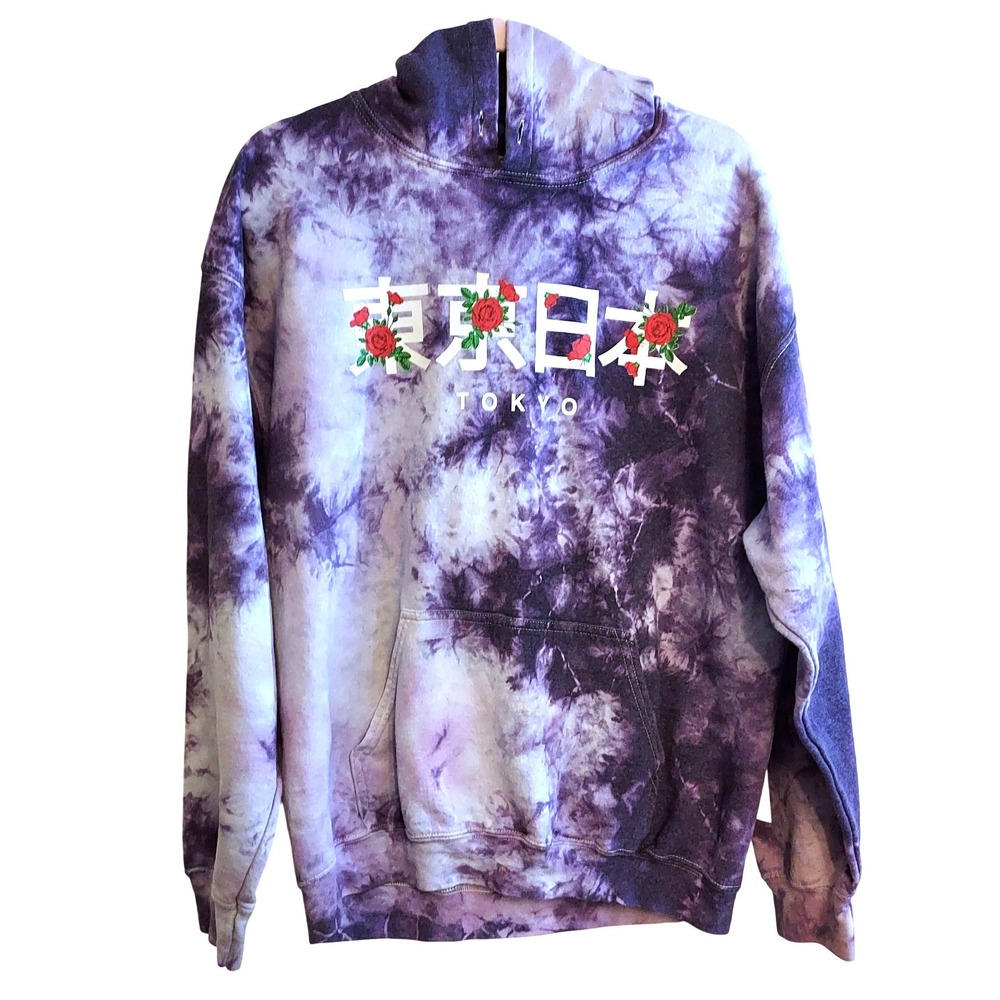 Popular Poison Tokyo Japan long sleeve hoodie Skater Large Purple Tie‎ Dye Y2K